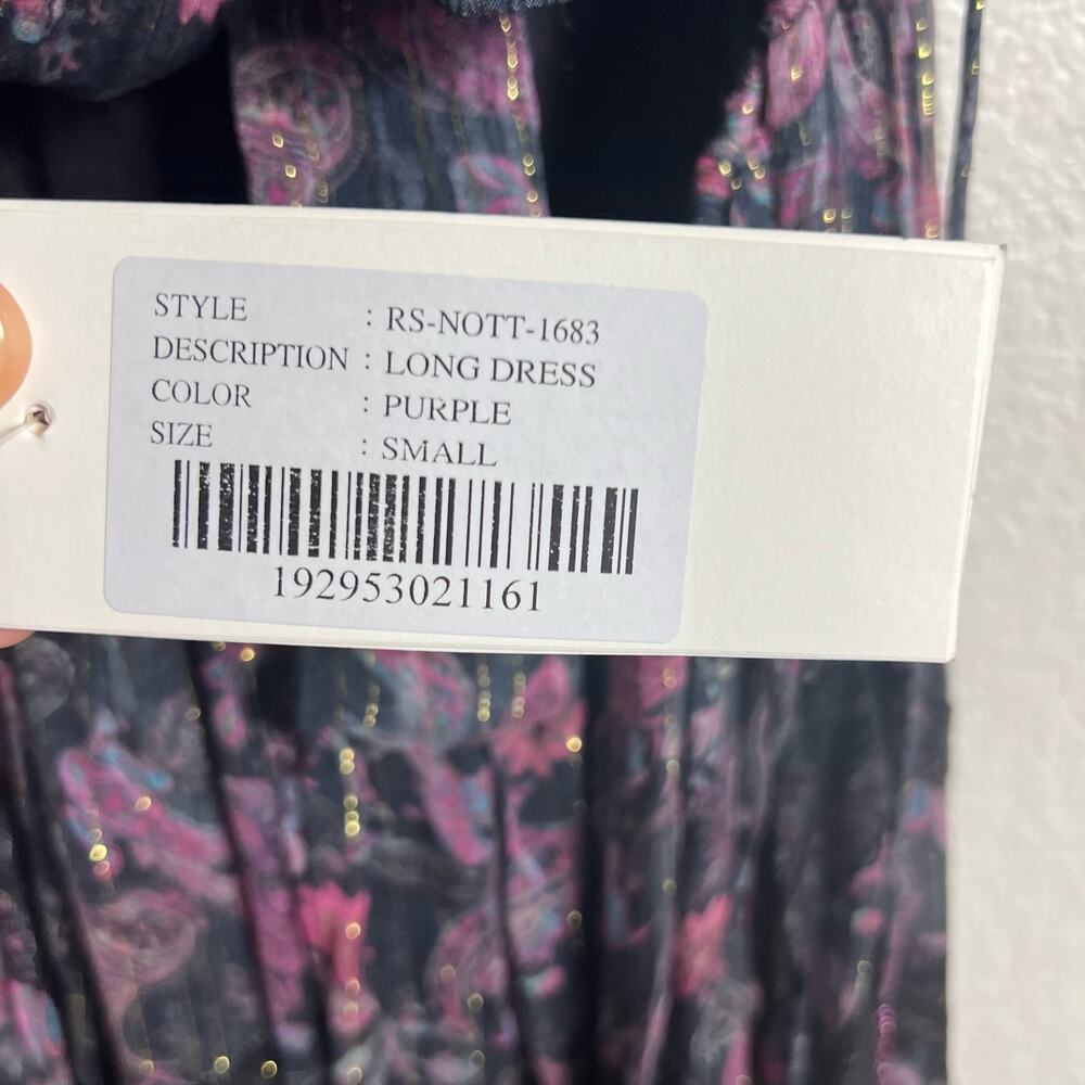 Rococo Sand Nott Sweetheart Tiered Metallic Purple Paisley Maxi Dress Size S - Picture 13 of 14